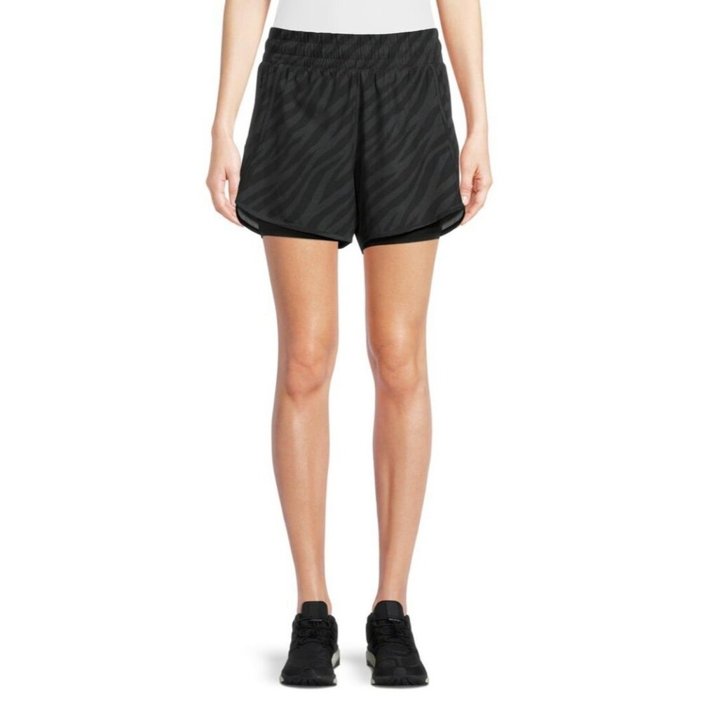 Avia Running‎ Shorts Bike Shorts Liner Zippered Pocket Black Zebra